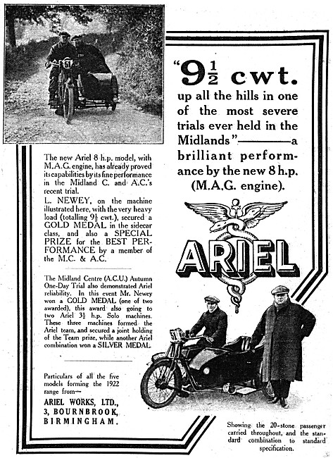 1921 Ariel 8 hp MAG Engine Motor Cycle                           