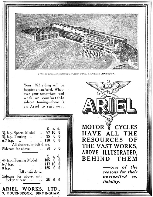 Ariel Motor Cycles For 1922 - Bournbrook Ariel Factory           