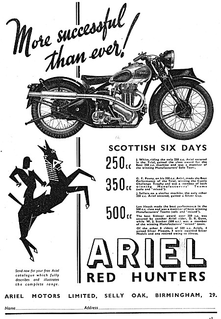 The 1938 Ariel Red Hunter Motor Cycle Range                      