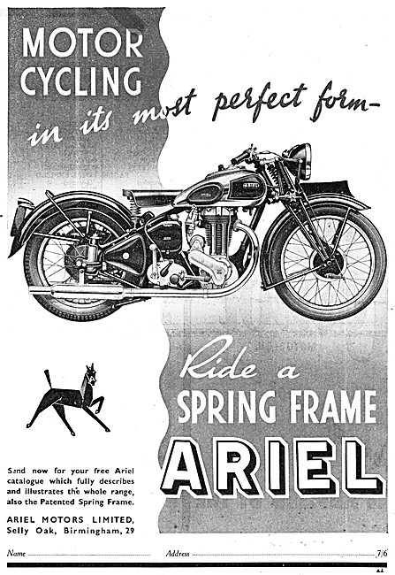 The 1939 Ariel Spring Frame Motor Cycle Range                    