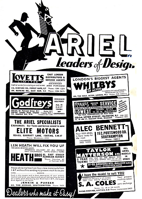 1939 List Of  UK Ariel Motor Cycle Dealers                       