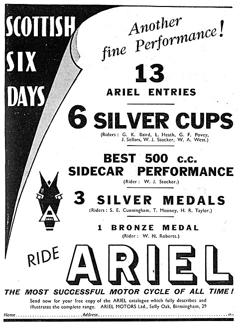 Ariel 500 cc Singles SSDT 1939                                   