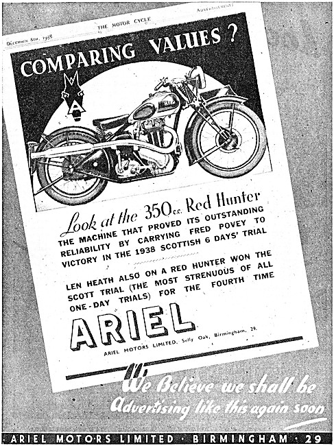 Ariel Red Hunter 350cc Motor Cycle                               