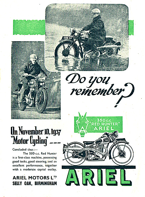 1943 Ariel Red Hunter Motor Cycle                                