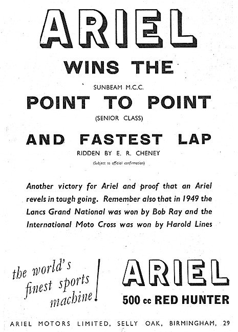 Ariel Successes At 1950 Sunbeam MCC Point To Point Race          