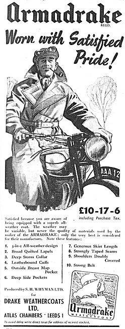 Armadrake Weathercoats All Weather Motorcycle Clothing 1949 Style