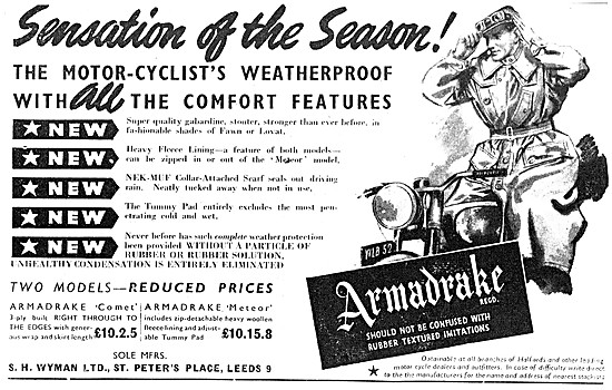 Armadrake All Weather Motor Cycle Clothing 1952 Styles           