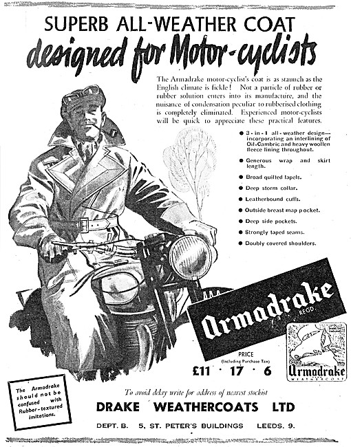 Armadrake Motor Cycle Coat 1953 Style                            