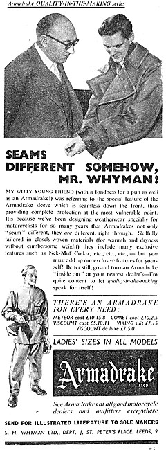 Armadrake All Weather Motor Cycle Clothing 1954 Styles           
