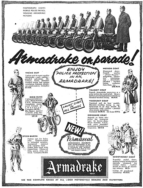 The 1957 Range Of Armadrake Motor Cycle Clothing                 