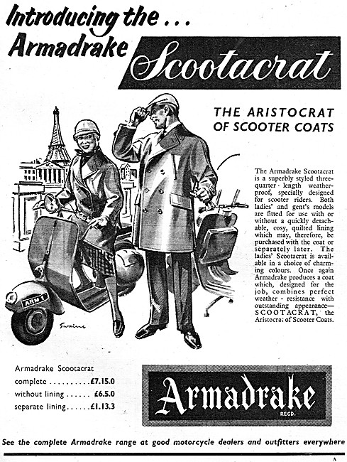 Armadrake Motor Cycle Clothing - Armadrake Scootacrat 1957 Advert