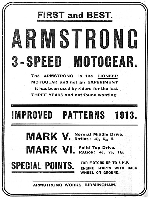 Armstrong 3-Speed Motogear 1912 - Armstrong Gears                