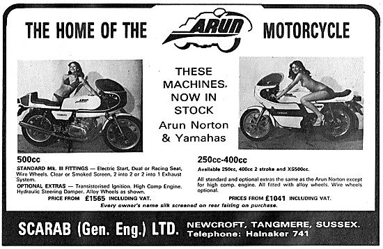 Scarab Arun Motor Cycles 1977 Models                             
