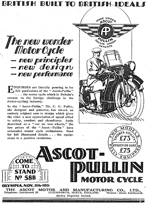 1928 Ascot-Pullin Utility Motor Cycles                           
