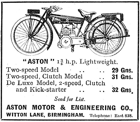 1924 Aston 1.75hp Motor Cycle                                    
