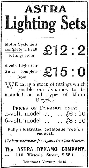 Astra Dynamo - Astra Motor Cycle Electric Lighting Sets          