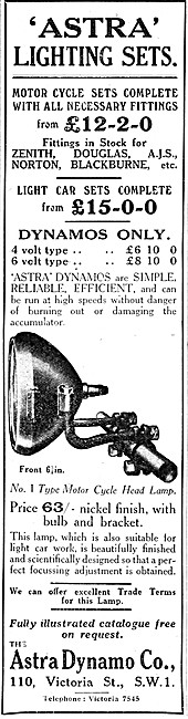 Astra Dynamos - Astra Motor Cycle Lighting Sets                  