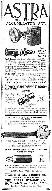 Astra Dynamo Motor Cycle Lighting Sets & Electrical Tools        