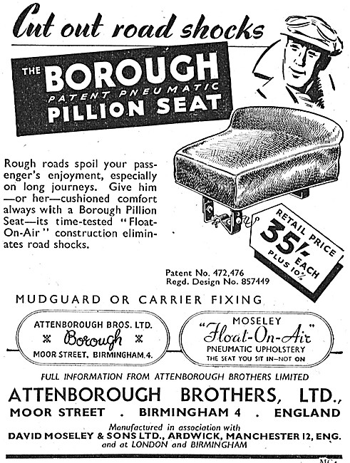 Attenborough Borough Patent Pneumatic Pillion Seats 1951         