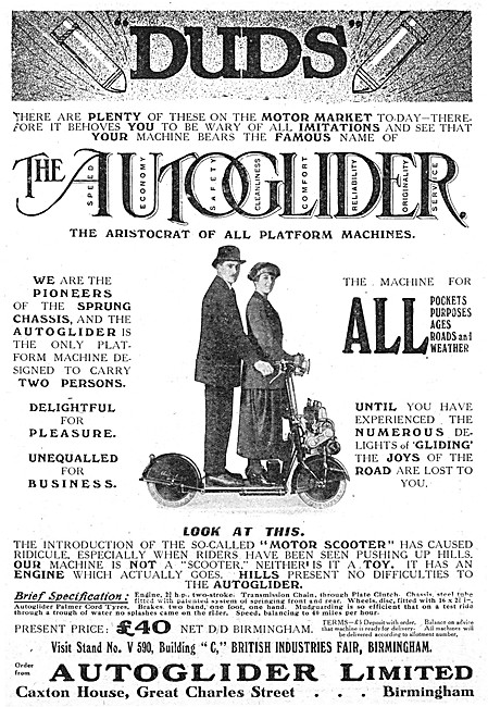 1920 Autoglider Motor Scooter Advert                             