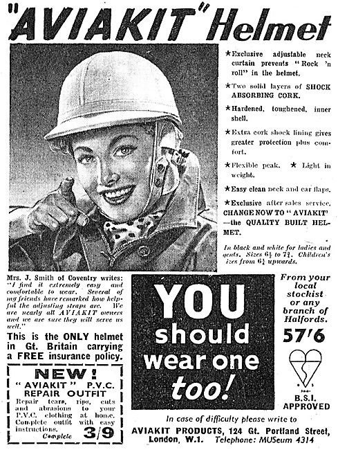 Aviakit Motorcycle Helmets 1956 Advert                           