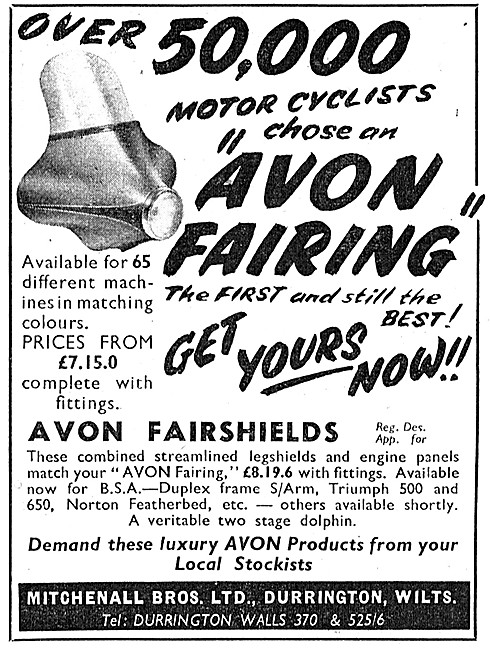 Avon Motorcycle Fairings & Windshields 1958                      