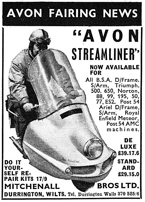 1958 Avon Streamliner Motor Cycle Fairing                        