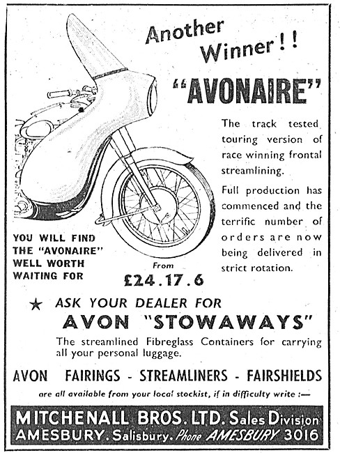 1960 Avonaire Motorcycle Fairing & Windshield - Avon Stowaways   