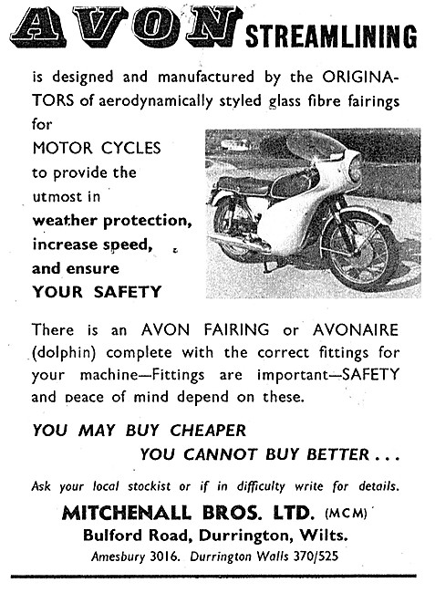 Avon Streamlined Motorcycle Fairings 1963 Styles                 