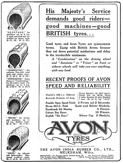 Avon Motorcycle Tyres - Avon Motor Cycle Tyres 1914 Patterns     