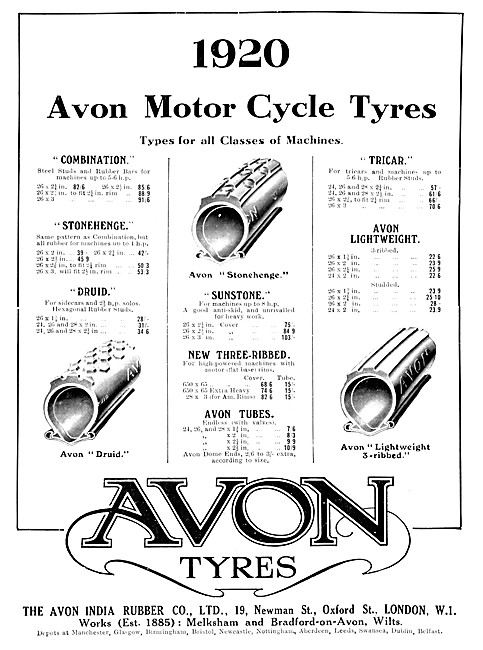 Avon Motorcycle Tyres - Avon Motor Cycle Tyres 1920 Patterns     