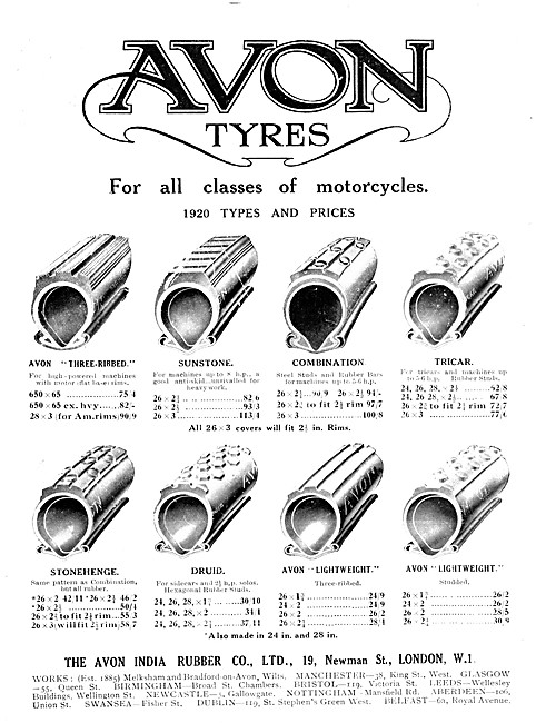 Avon Motorcycle Tyres 1920 TreadPatterns - Avon Motor Cycle Tyres
