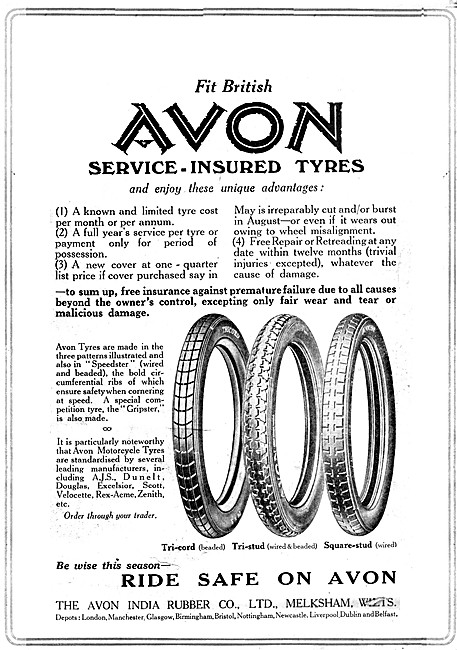 Avon Motorcycle Tyres - Avon Motor Cycle Tyres 1929 Advert       