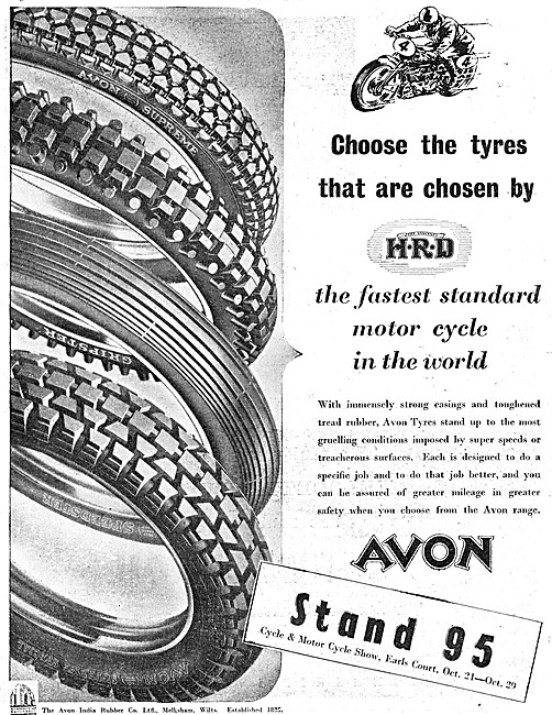 Avon Motorcycle Tyres - Avon Motor Cycle Tyres 1949 Advert       