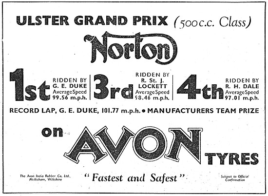 Avon Motorcycle Tyres - Avon Motor Cycle Tyres 1950 Advert       