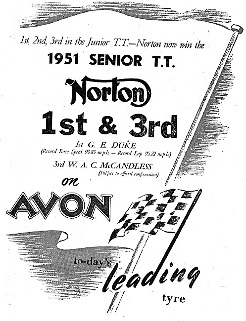Avon Motorcycle Tyres - Avon Motor Cycle Tyres 1951 Advert       