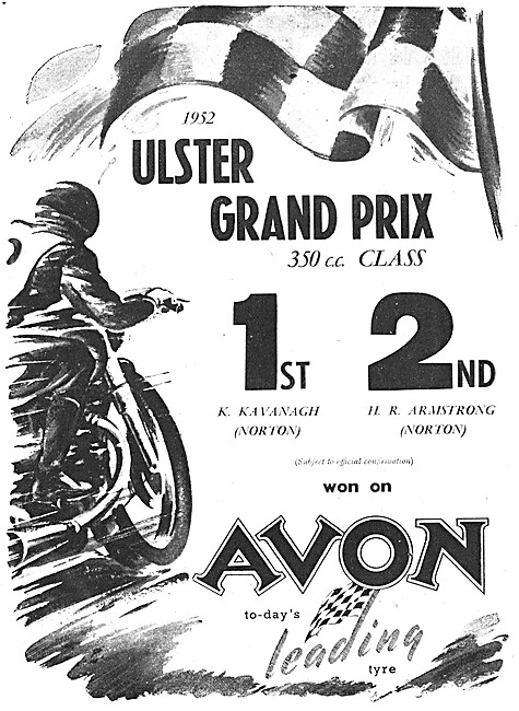 Avon Motorcycle Tyres - Avon Motor Cycle Tyres 1952 Advert       