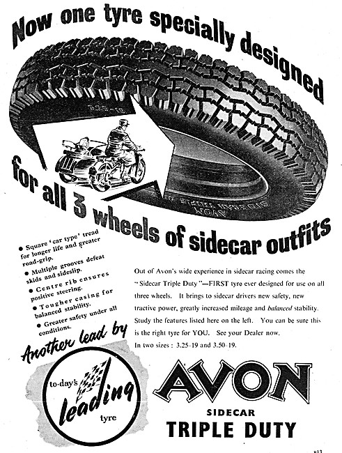 Avon Motor Cycle Sidecar Triple Duty Sidecar Tyres 1954          