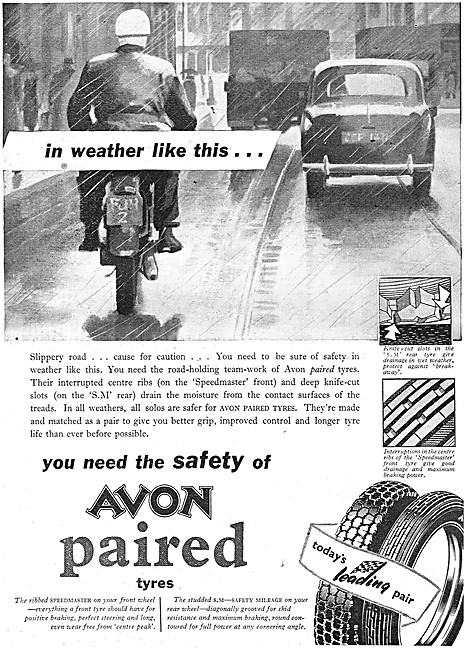 Avon Paired Motorcycle Tyres - Avon Motor Cycle Tyres 1957 Advert