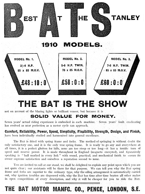 BAT Motor Cycle Models For 1909                                  