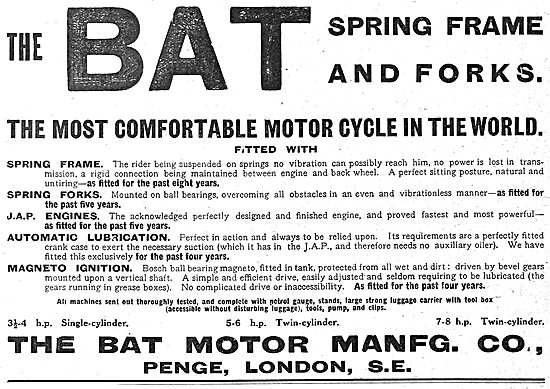 1910 BAT Spring Frame Motor Cycles                               