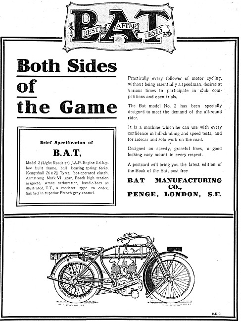 1913 BAT Model 2 Motor Cycle                                     