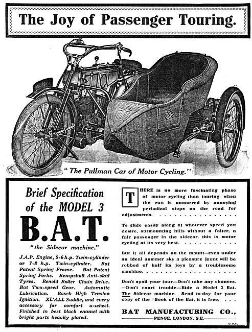 1913 BAT Model 3 7-8 hp Motor Cycle & Combination                
