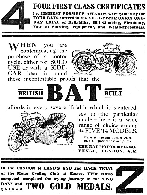 BAT Motor Cycles 1914 Models                                     