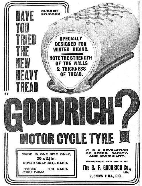 B.F.Goodrich Motor Cycle Tyres 1909 Advert                       