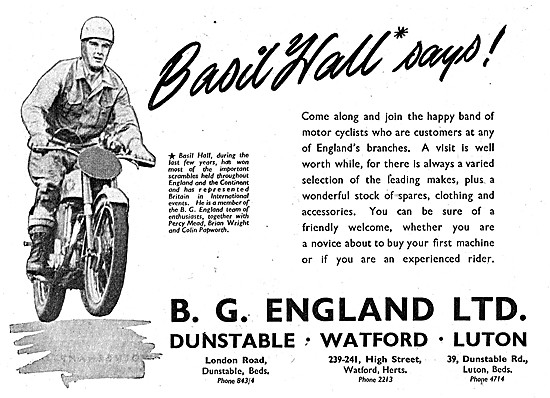 B.G.England Motor Cycle Sales. London Rd, Dunstable              