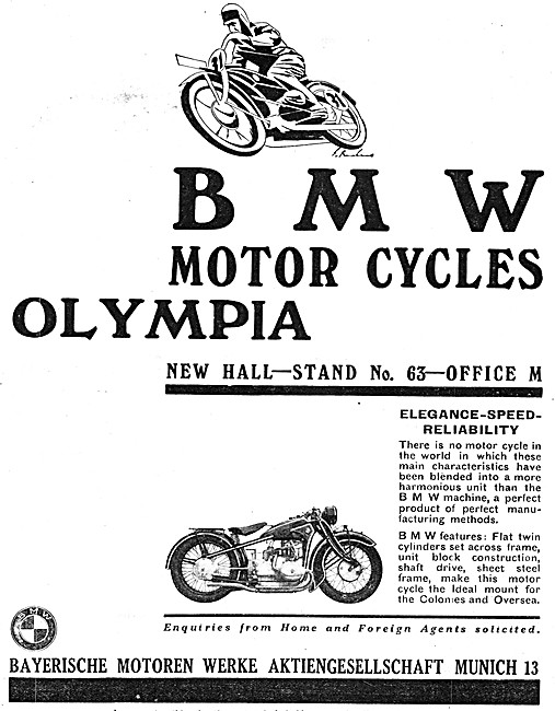 B/M.W. Motor Cycles 1928 Advert                                  