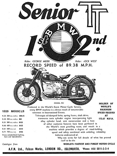 1939 BMW R51 500 cc Motor Cycle                                  