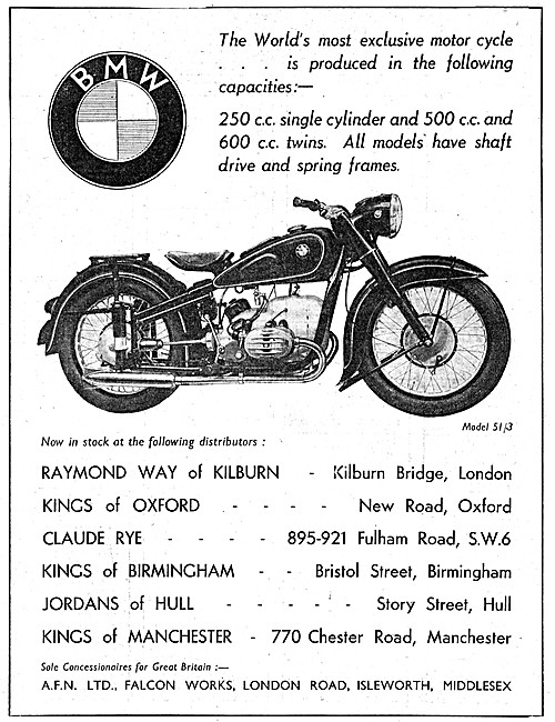 BMW Motorcycles - AFN Ltd - BMW 600 cc Twin 1953                 