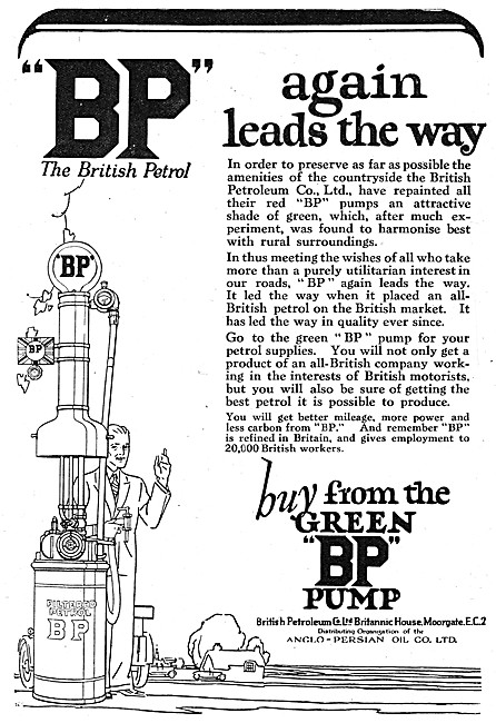 BP Petrol - The Green BP Petrol Pump 1927 Advert                 